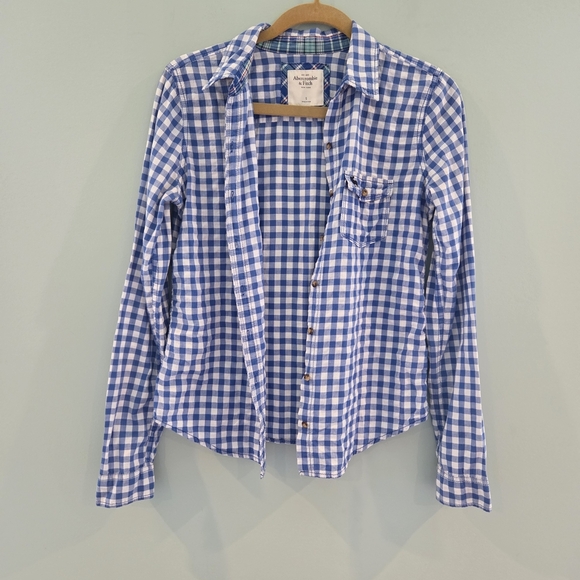 Abercrombie & Fitch Checkered Blue And White Women's Size Small Western Style - Picture 8 of 12